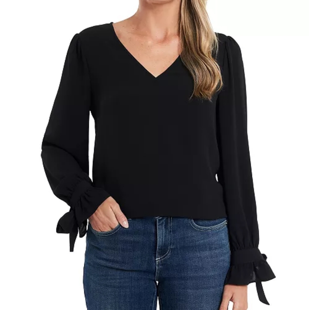 CeCe NWT Long Sleeve V-Neck Tie Cuff Blouse